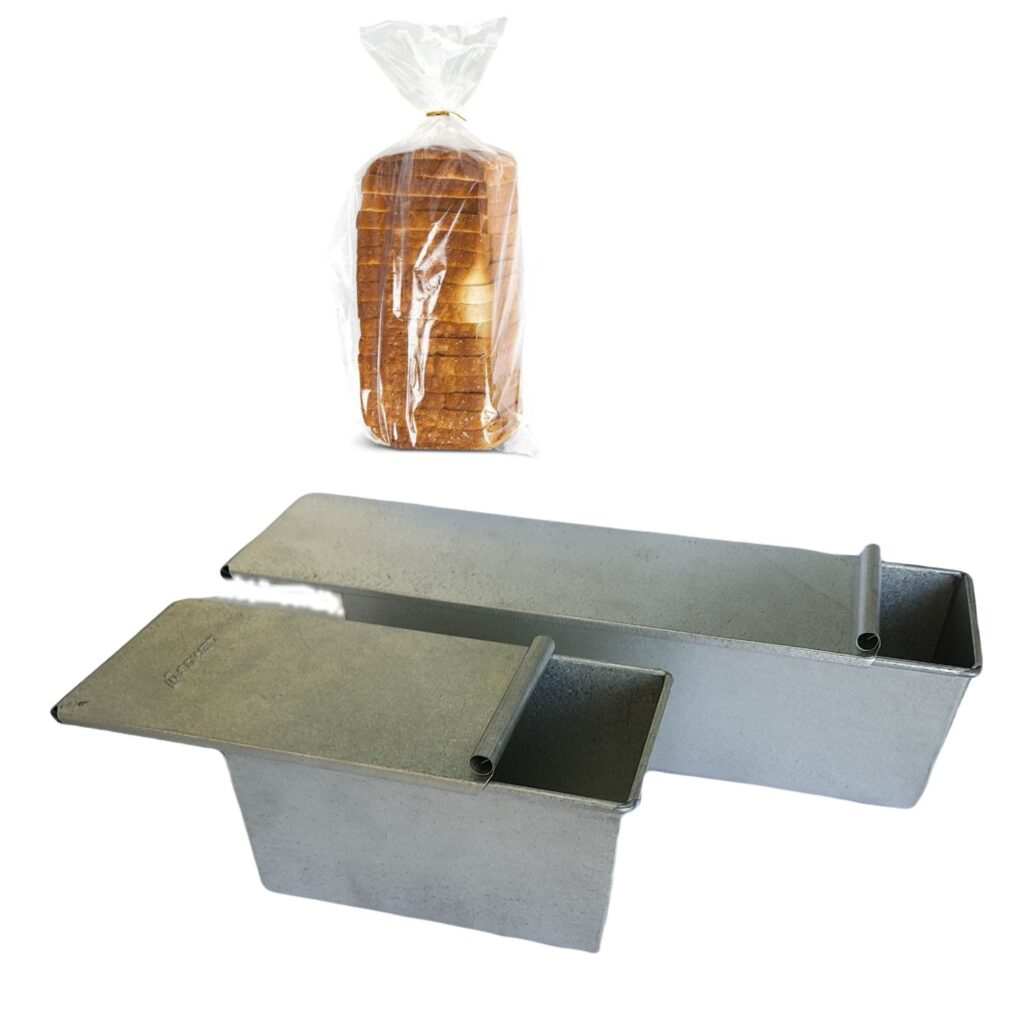 Molde para pan de caja con bolsas de empaque de pan y cierres de las bolsas