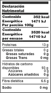 Tabla nutrimental harina semola Tabla nutrimental harina semola cristalina marca molinos B&B