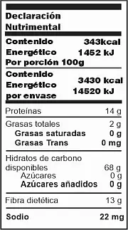 Tabla nutrimnental SOLA Harina 00 INTEGRAL Tabla nutrimental Harina 00 de fuerza INTEGRAL marca molinos B&B